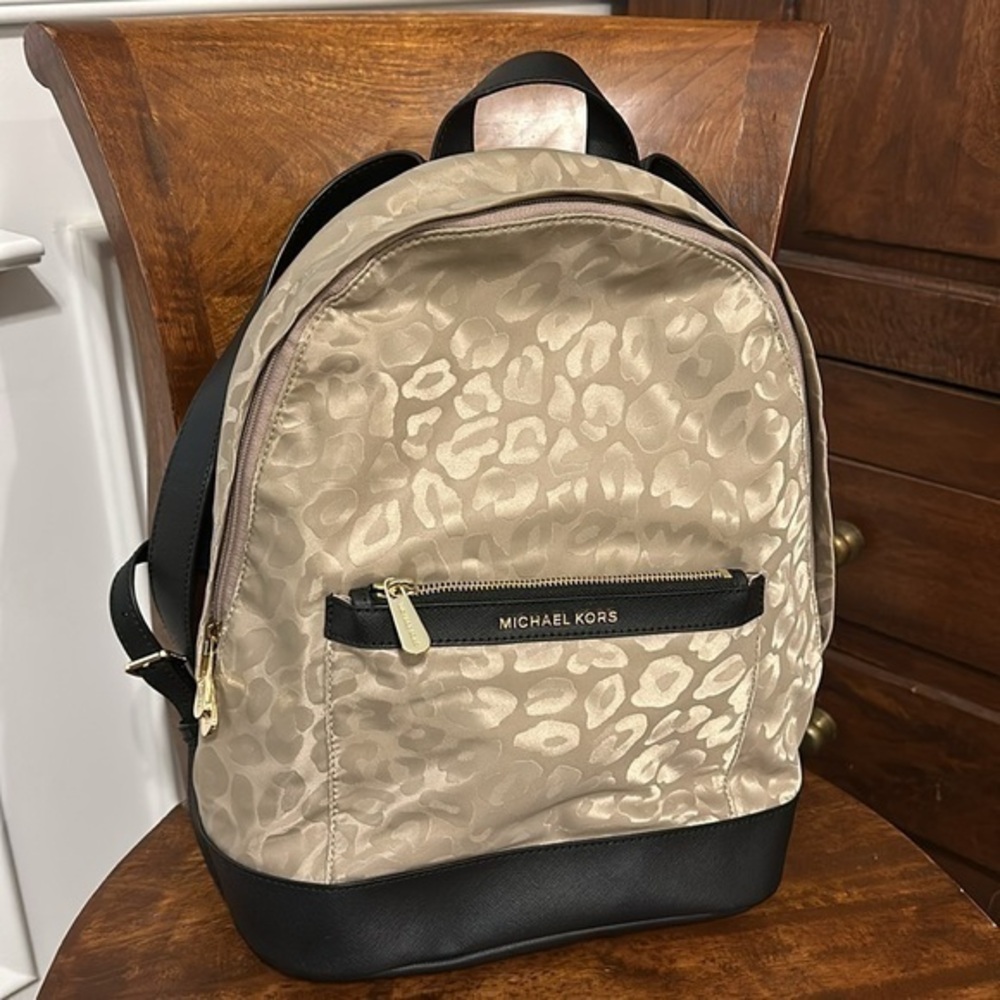 Michael Kors Tan and Black Leopard Backpack